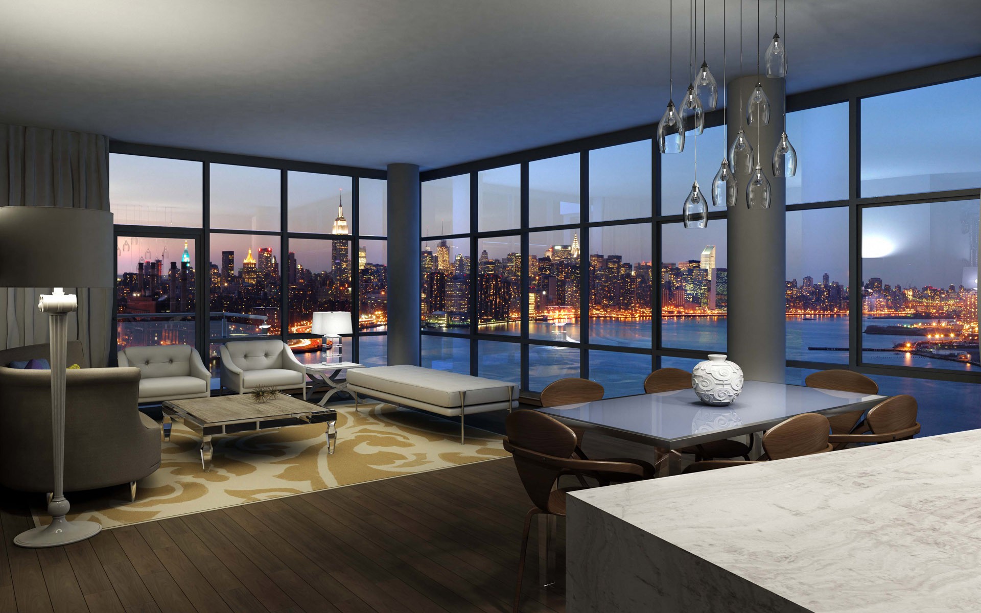 Fantastic Interior Design Ideas showcasing City Skyline View